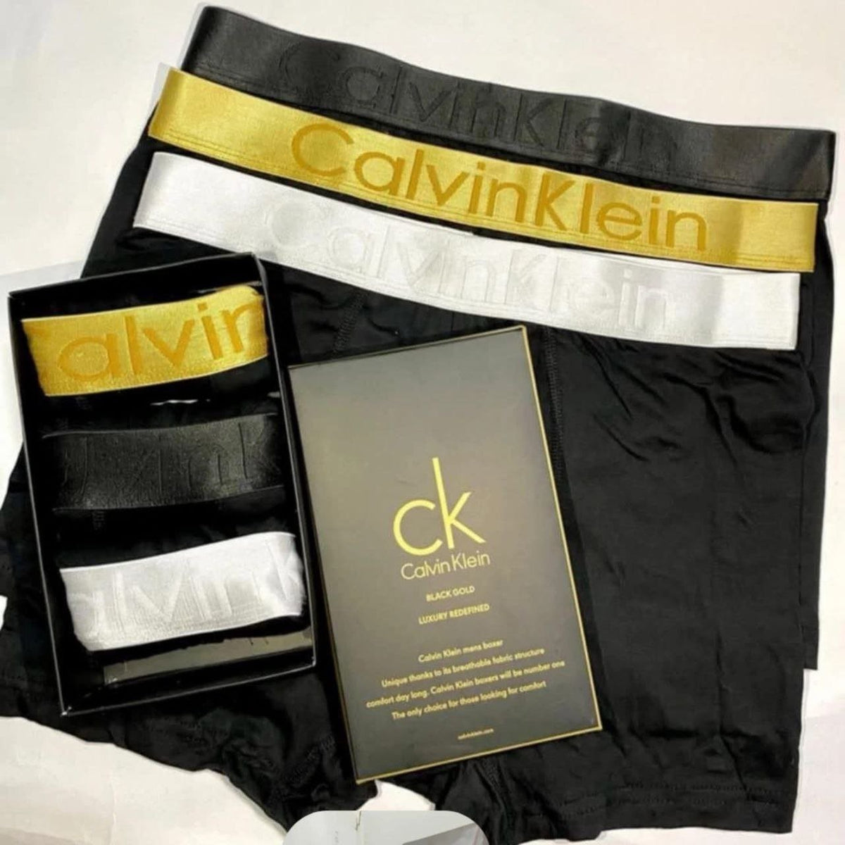 بوكسرات Calvin Klein Gold — بوكس ٣ قطع | Calvin Klein Gold Boxers 3-Pack