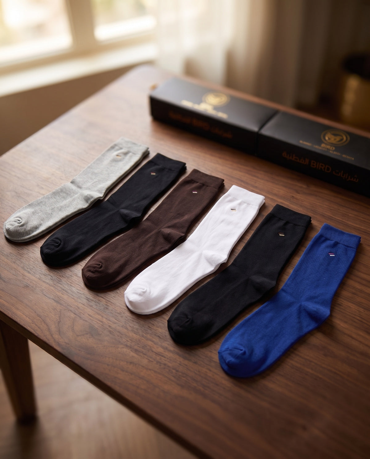 شرابات بيرد الرسمي الطويلة — بوكس أبيض وأسود وكحلي | Bird Formal Long Socks — Box 1